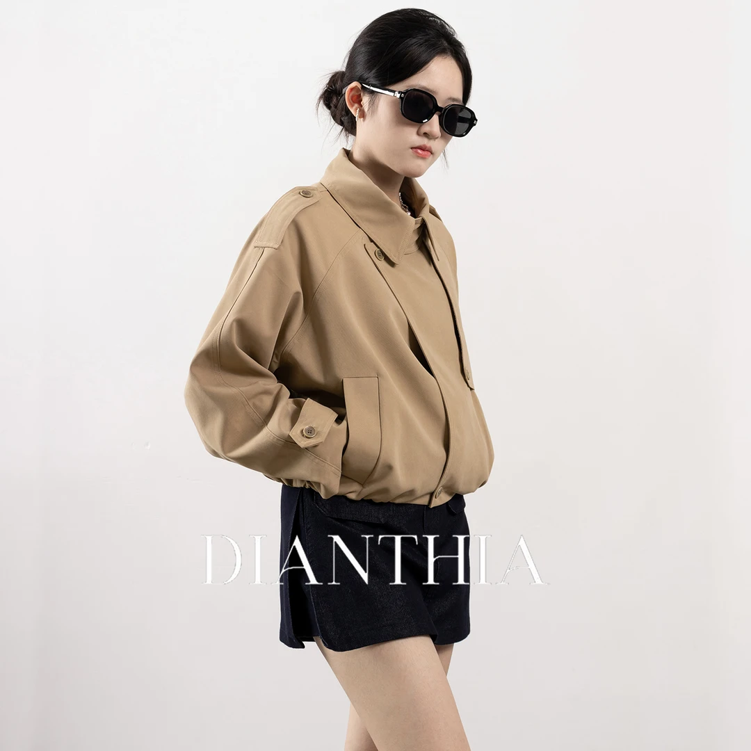 DianThia短款风衣外套女小个子2025秋季新款简约通勤翻领上衣英伦