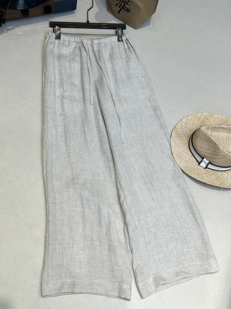 新100%进口雨露亚麻  松驰随性老钱风 高腰直筒抖抖裤163-SJYYMCK