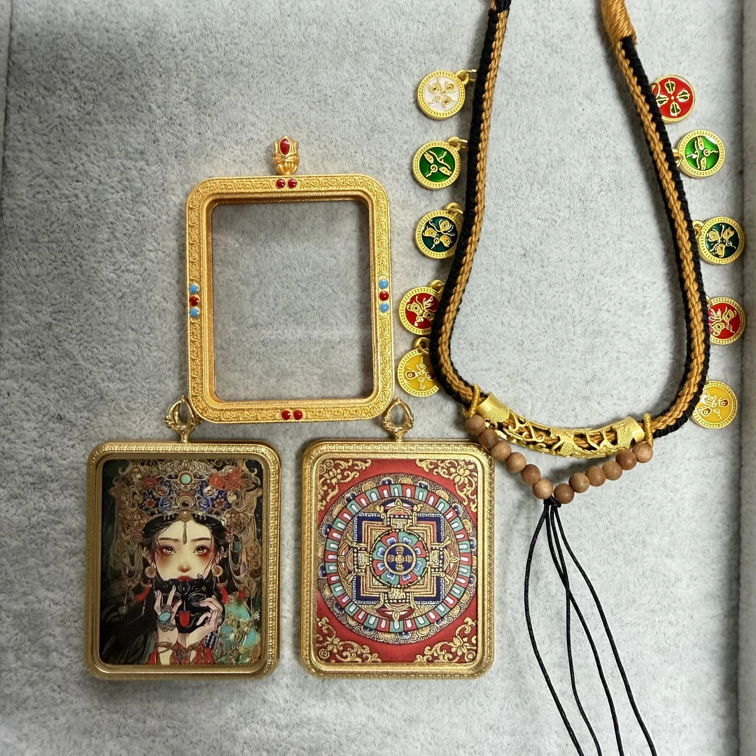 热贡唐卡挂脖项链双面唐卡 前世今生+五条 民族风
