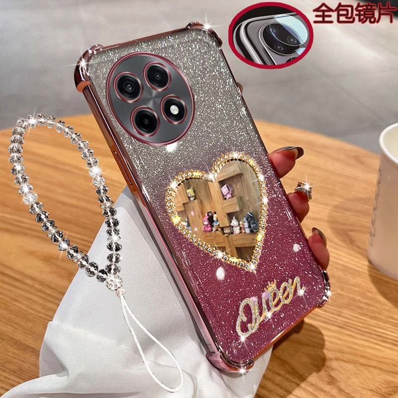 一加Ace5手机壳PKG110镜头全包镶钻爱心镜子气囊防摔套女款软胶新