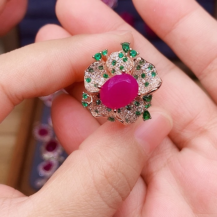 红宝石戒指银S925镶嵌