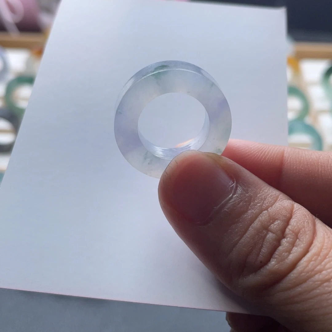 定制翡翠未镶嵌翡翠飘紫飘花戒圈14-17