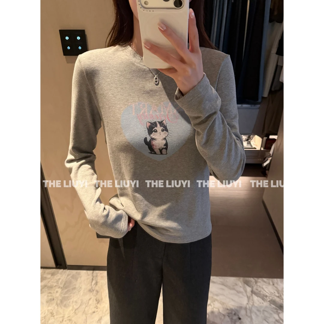 【LIUYI】冬季加绒爱心小猫长袖T恤51022A5