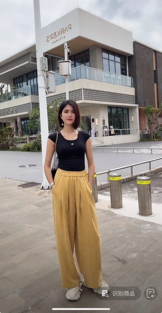 减龄百搭宽松显瘦松紧高腰休闲直筒阔腿裤女6926