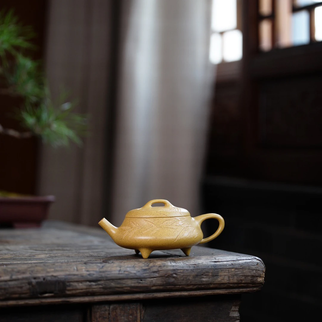 三足韵瓢·原创紫砂壶高温粗砂黄金段泥·150CC