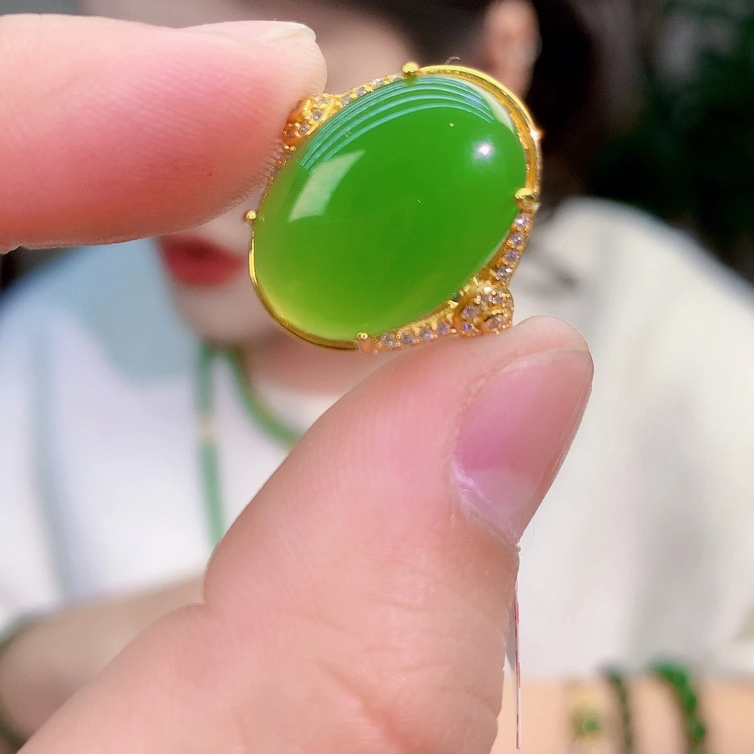 吊坠(不含链)银S925镶嵌和田玉（碧玉）戒指