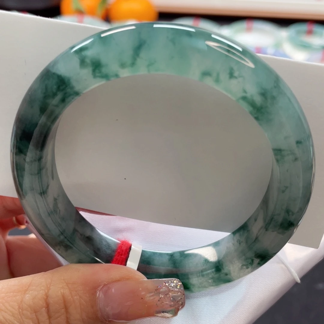 【闪购商品】翡翠手镯未镶嵌56冰种蓝绿花起光23号