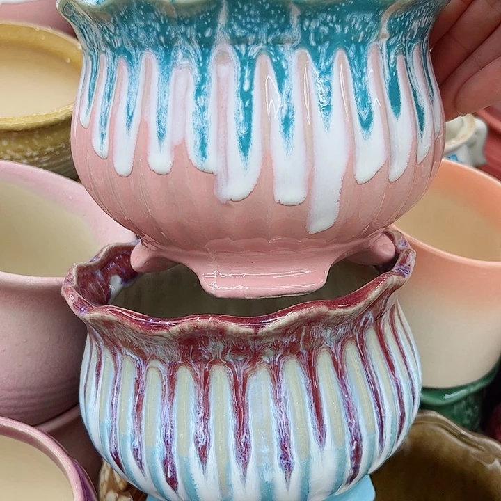 多肉绿植陶瓷花盆9.9包邮，有孔