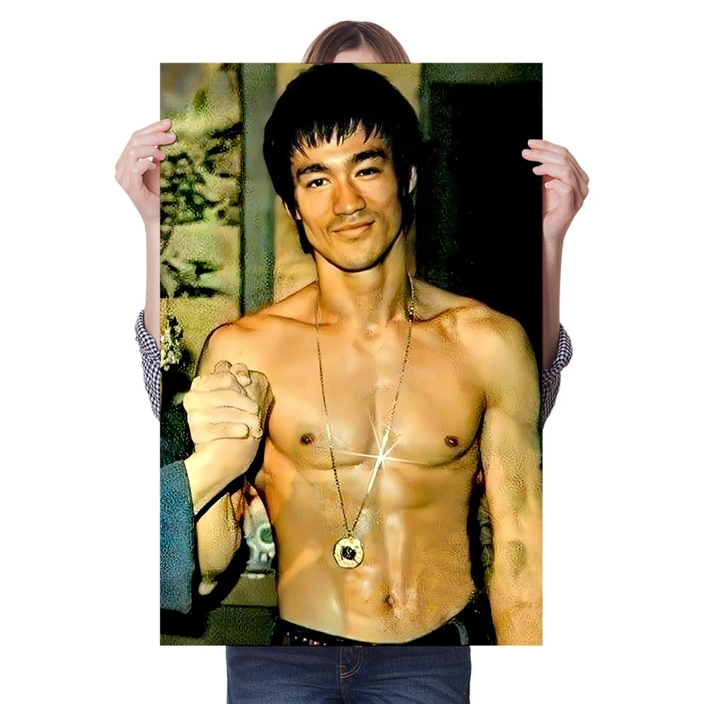 李小龙肌肉海报健身房挂画双节棍贴画壁画搏击馆武馆拳击室装饰画