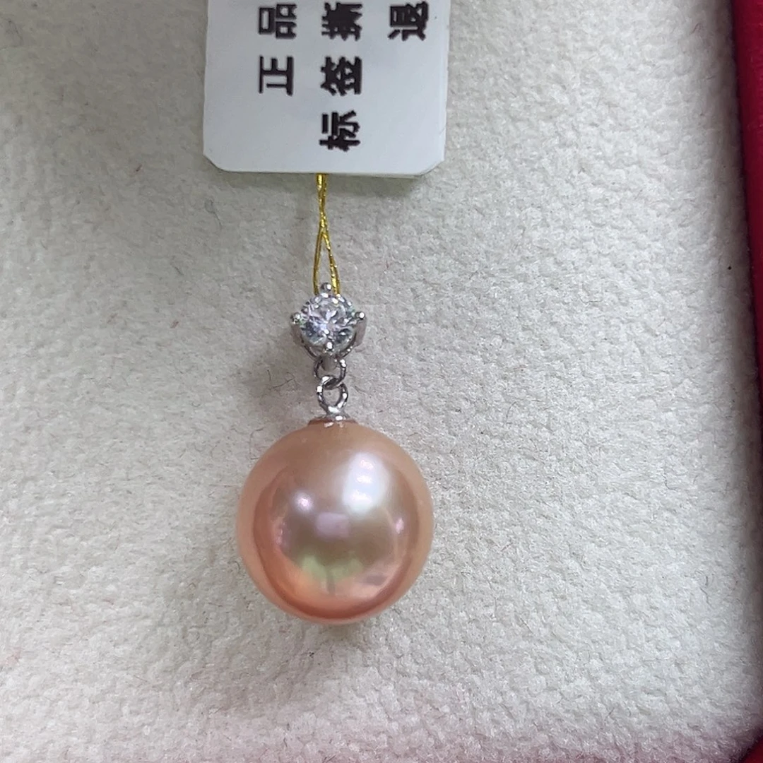 坠链均925银无镶嵌淡水珠吊坠（微瑕）12+mm