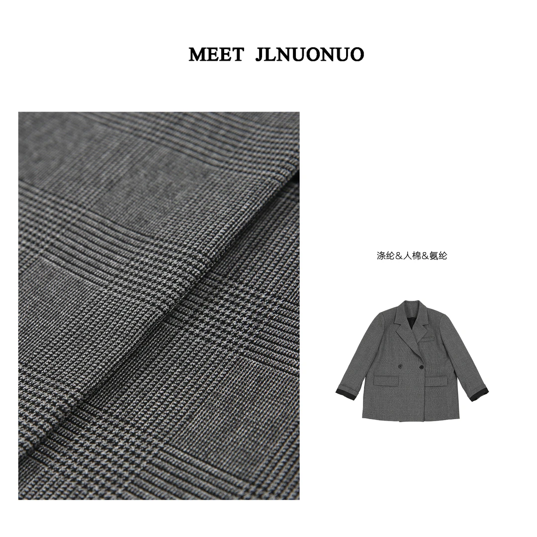 JLNUONUO   时代老钱风灰色休闲格子廓形西装