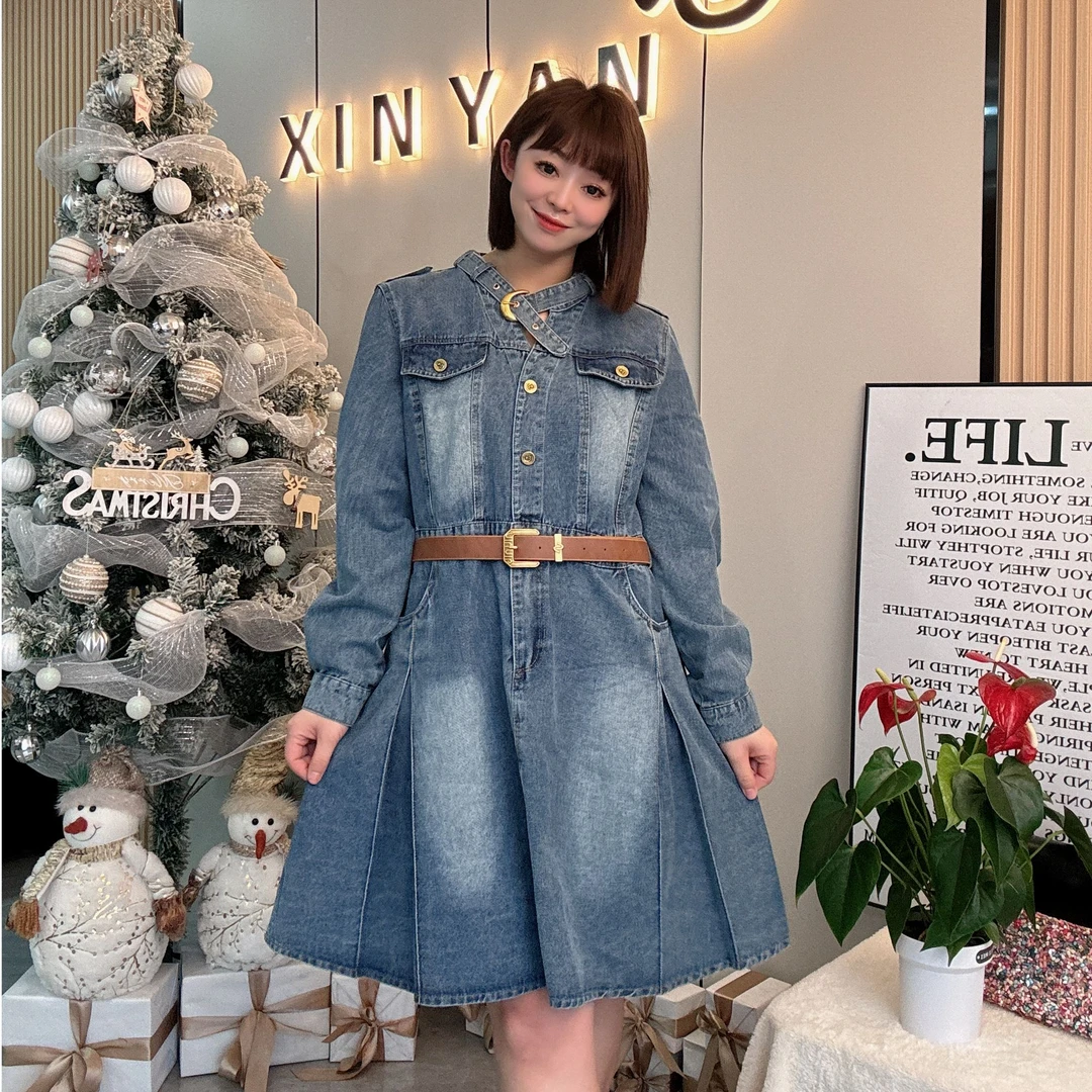 【鑫焱甄选】2025早春新款水洗软牛仔裙配腰带高档欧货洋气时尚