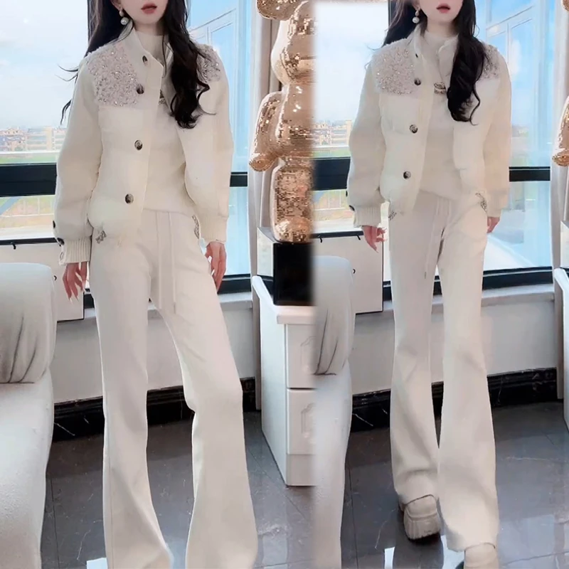 2025冬季慵懒风时尚套装女新款立领长袖外套高腰显瘦裤子两件套