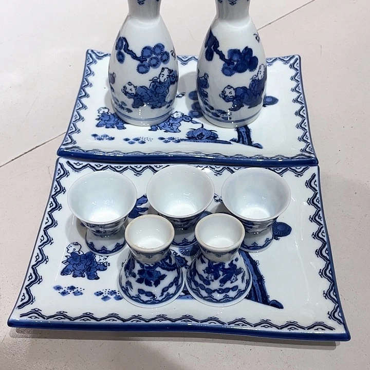 紫砂109全新锅岛寿山婴戏图俩盘俩壶五杯