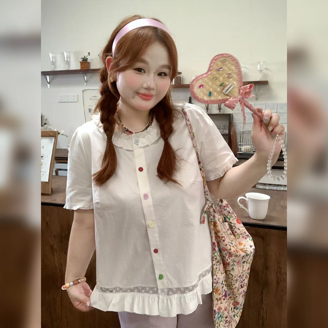 徐达布【莫纽作物】大码白色法式衬衫女微胖短袖衬衣C35944C52