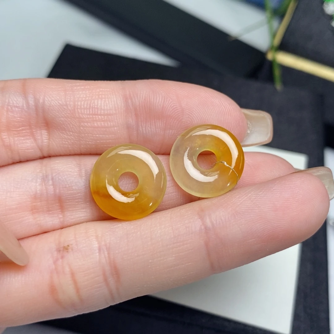 翡翠耳饰未镶嵌冰红翡甜甜圈