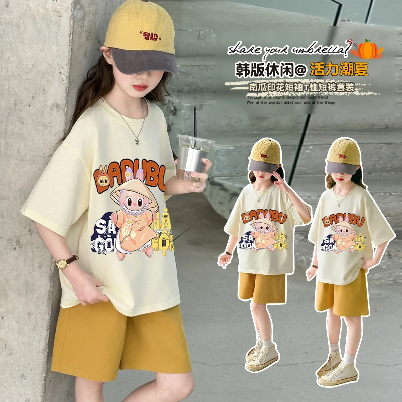 儿童夏季短袖套装2025新款女童夏款拉布布休闲运动两件套女孩洋气