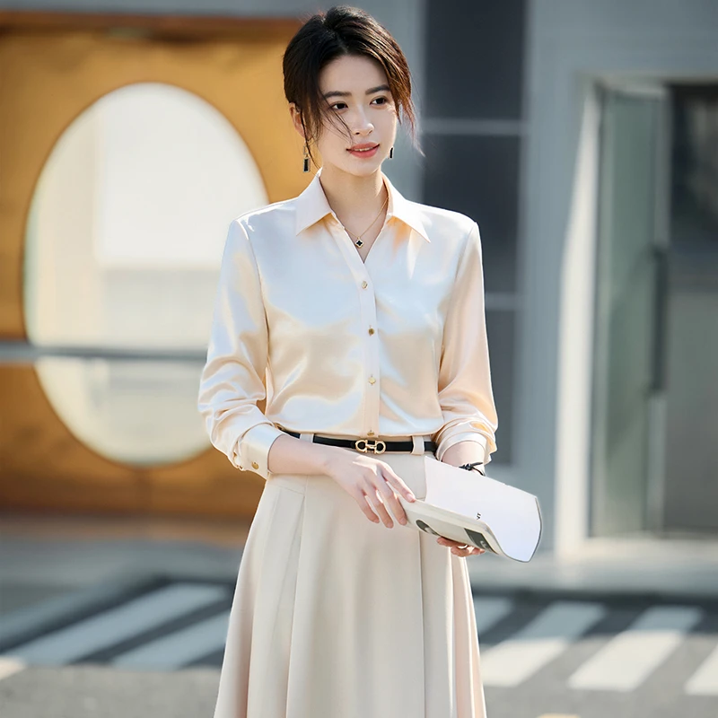 香风香槟白色衬衫女轻奢高级感超好看漂亮法式长袖内搭上衣25601