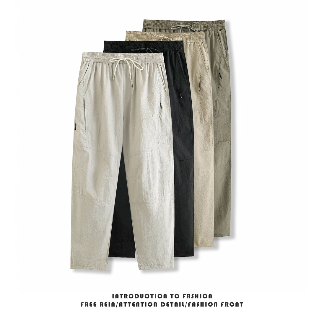 春季新款情侣款多口袋工装裤简约百搭薄款冲孔宽松透气休闲长裤