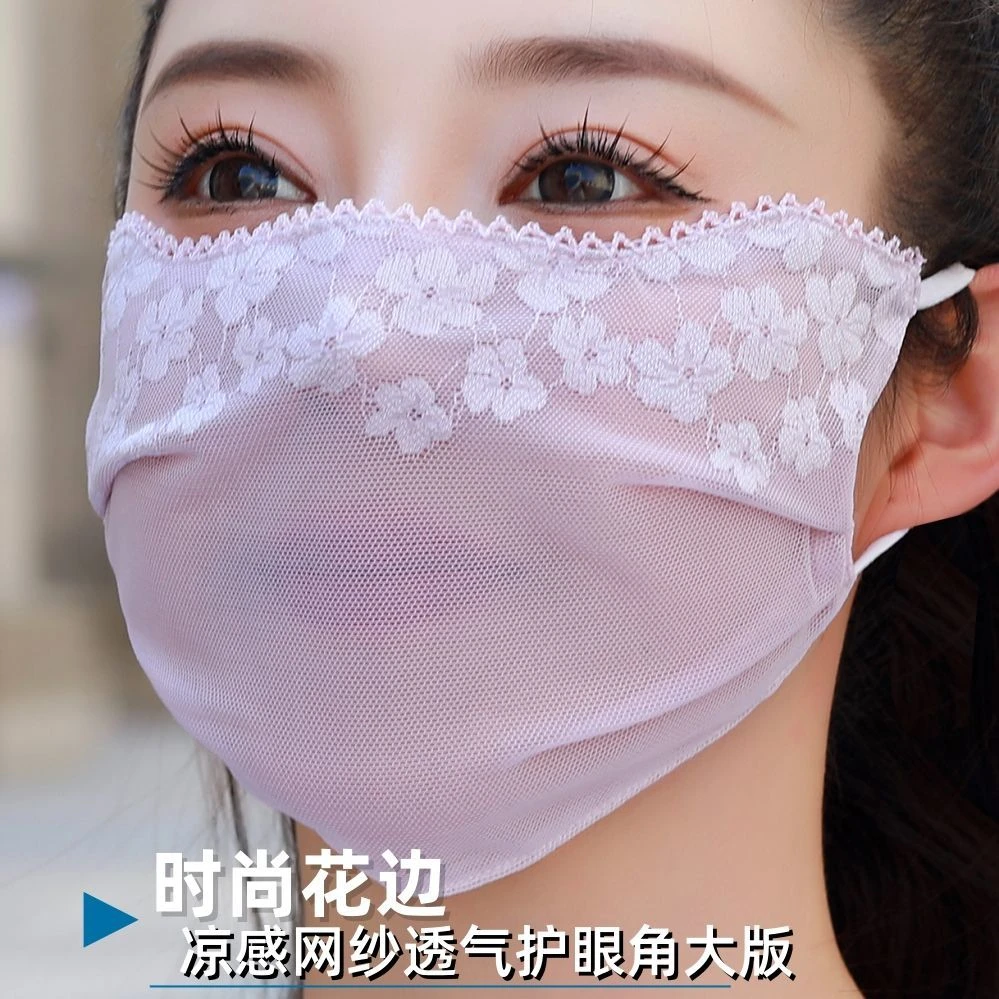 新款防晒口罩加大女士护眼角高颜值夏季蕾丝口罩轻薄透气双层面罩