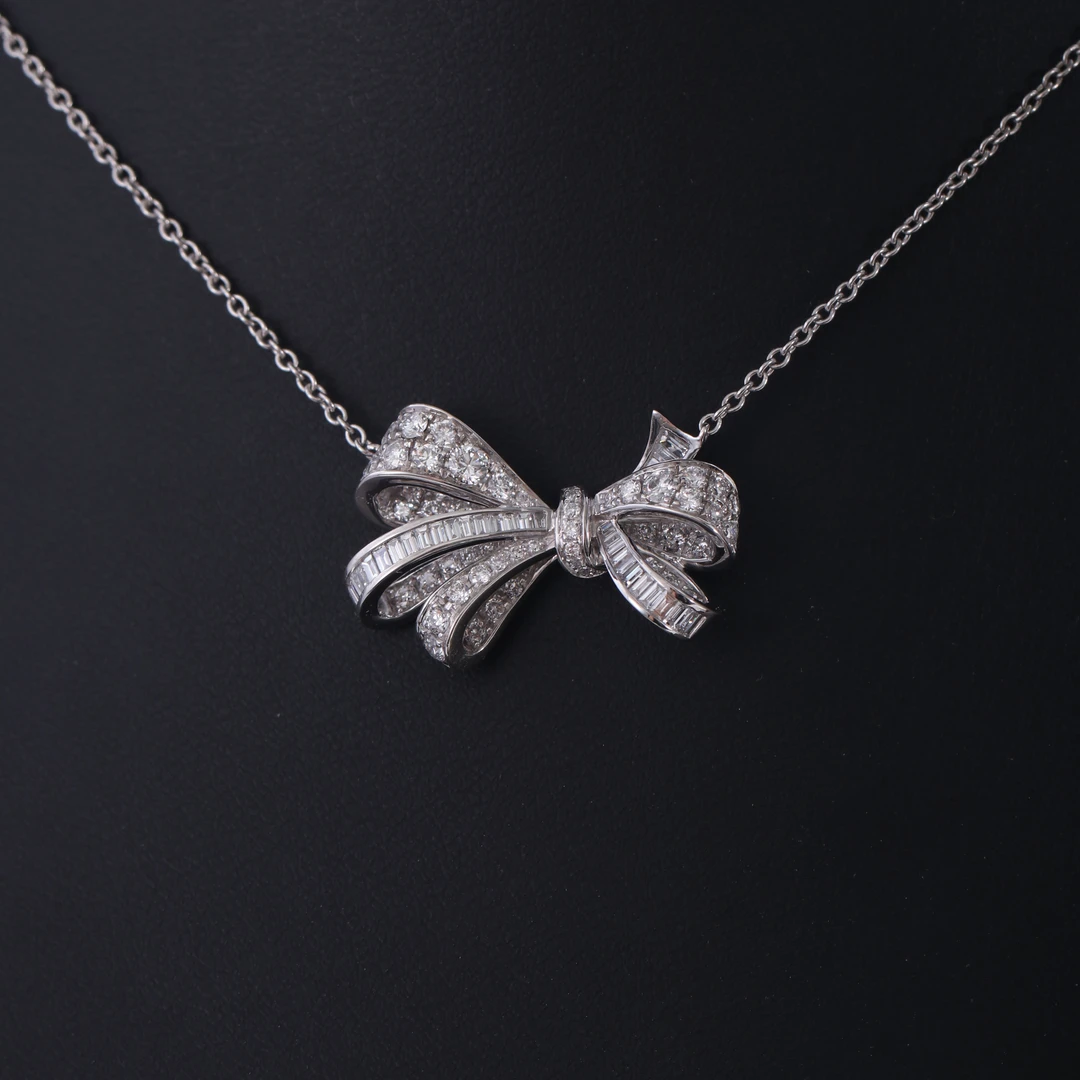 实验室培育钻石铂金pt950培育钻蝴蝶结项链精致气质小众镶钻