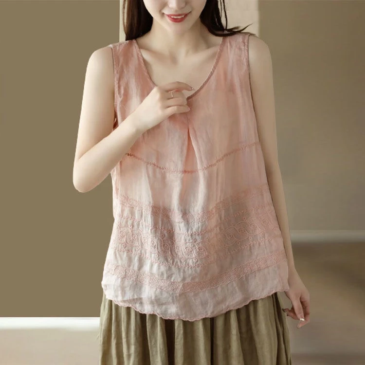 【现货+运费险】棉麻重工绣花无袖背心女宽松薄款打底吊带上衣V355