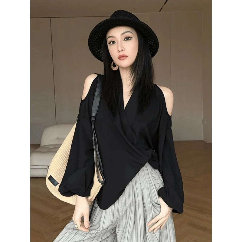法国高端优雅女肩长袖衬衫2025春秋新款宽松百搭休闲防晒上衣