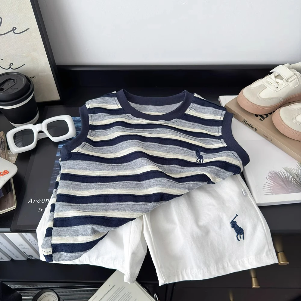 男童条纹背心套装2025夏季新款儿童无袖T恤时髦运动两件套短裤潮