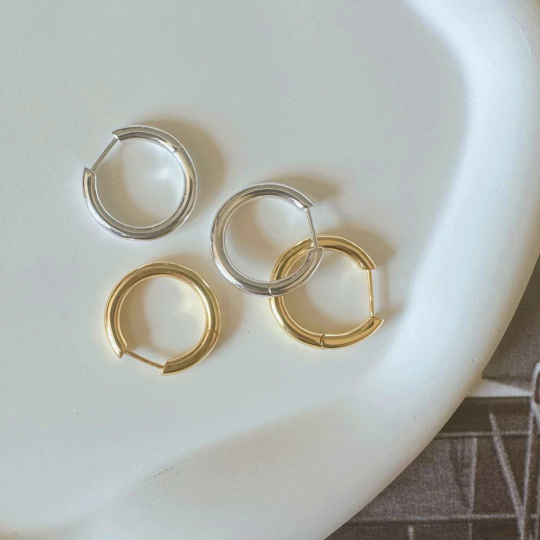 925银耳饰 925纯银重工裸圈素圈韩风INS极简光面耳环耳扣