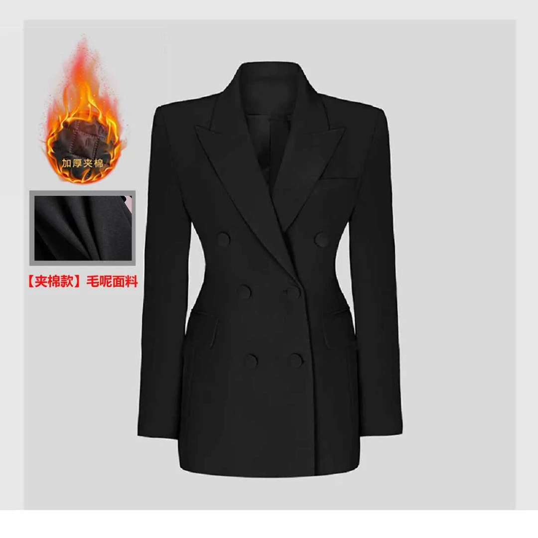 夹棉加厚新款高级感蚂蚁腰显瘦气质西装外套女时尚休闲黑色秋冬