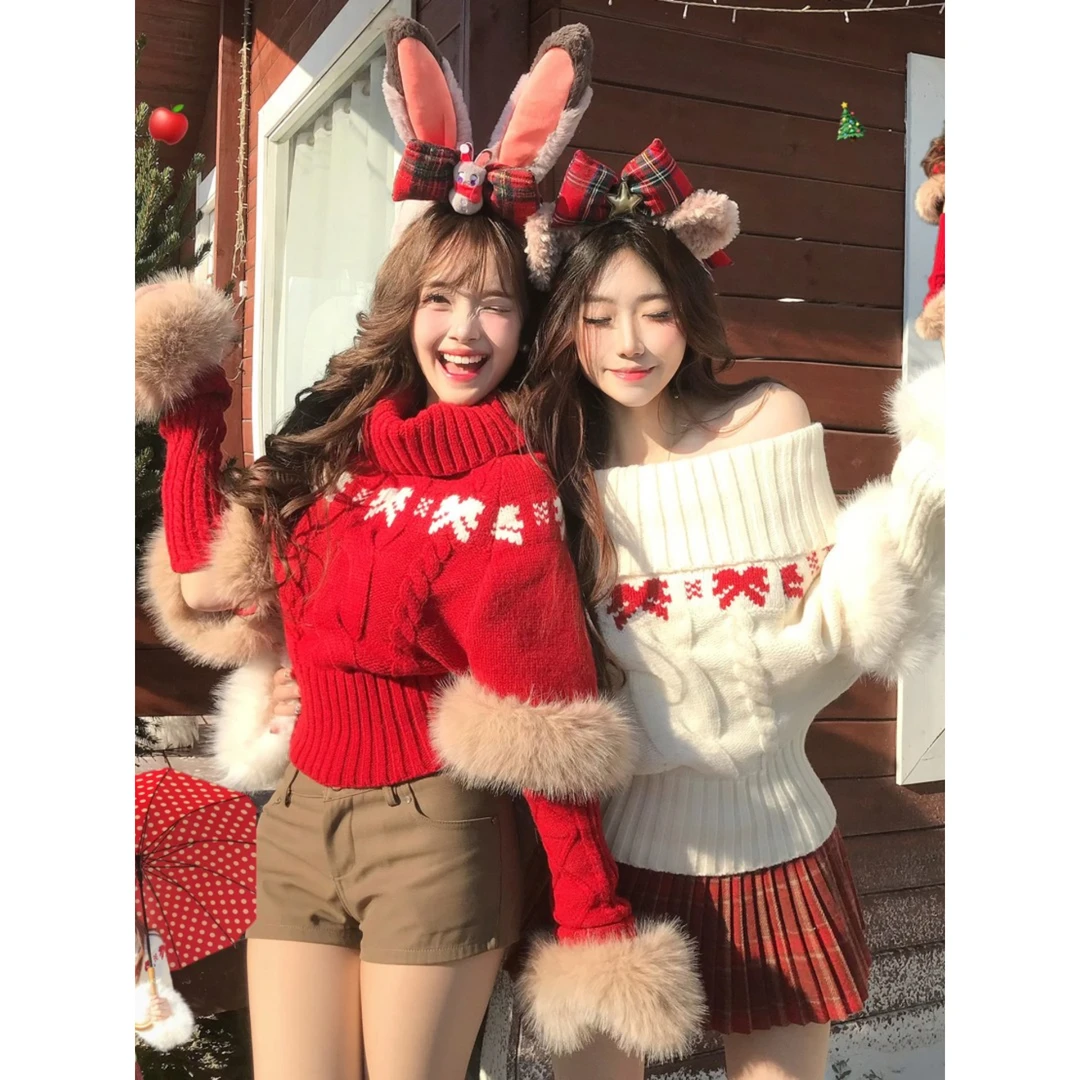 圣诞节红色慵懒气质宽松斗篷上衣女秋冬季加厚小个子针织衫毛衣