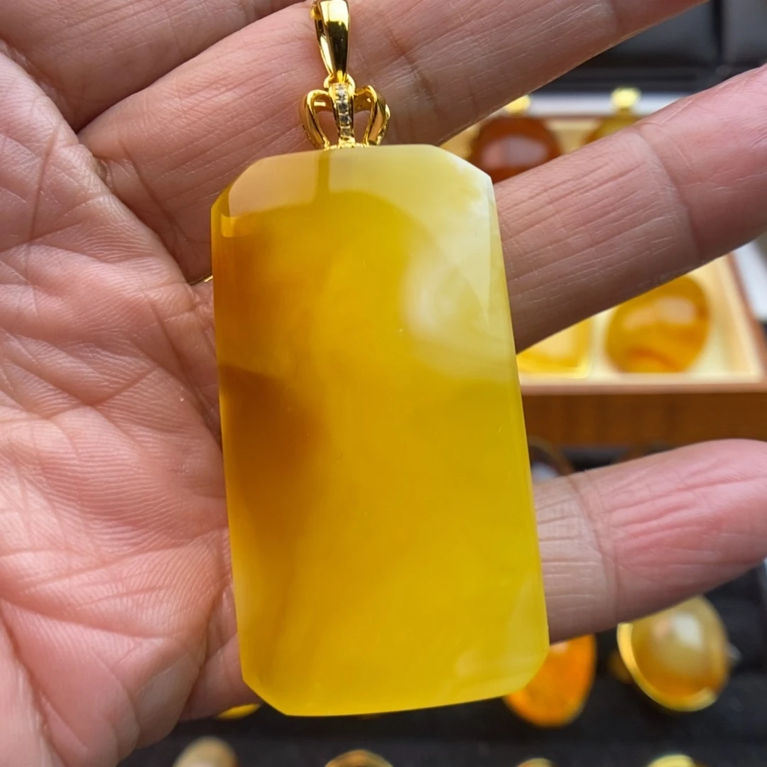 琥珀颈饰银S925镀金镶嵌胖*