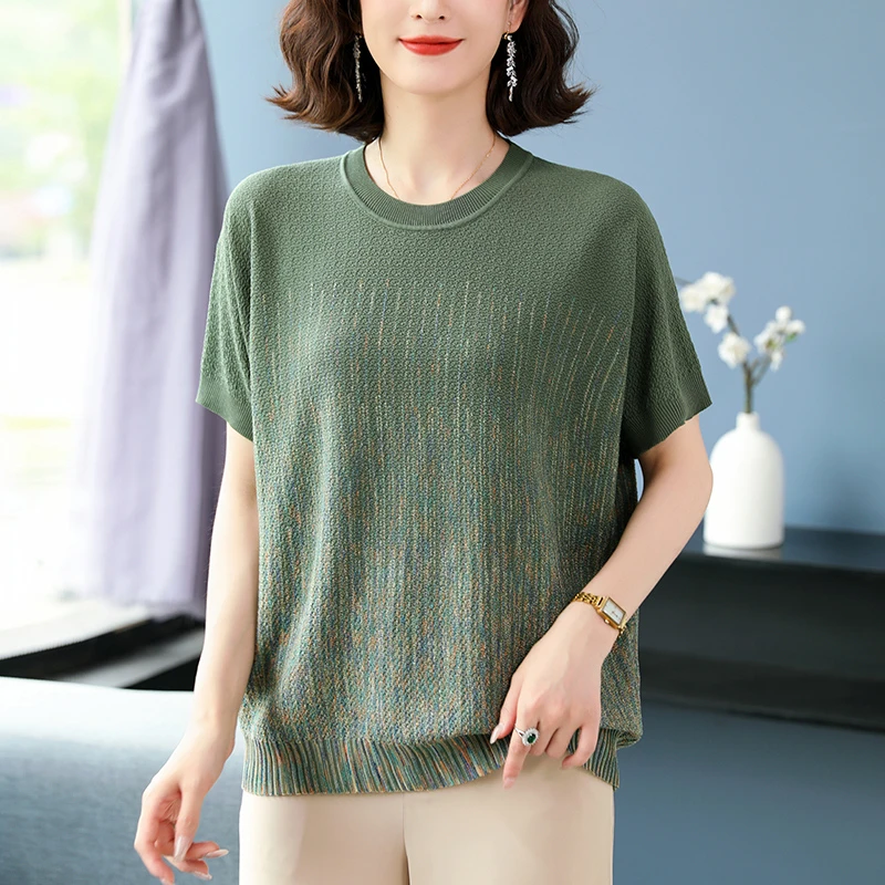 胖妈妈夏装短袖上衣新款时尚加大码冰丝T恤中老年女宽松遮肉小衫