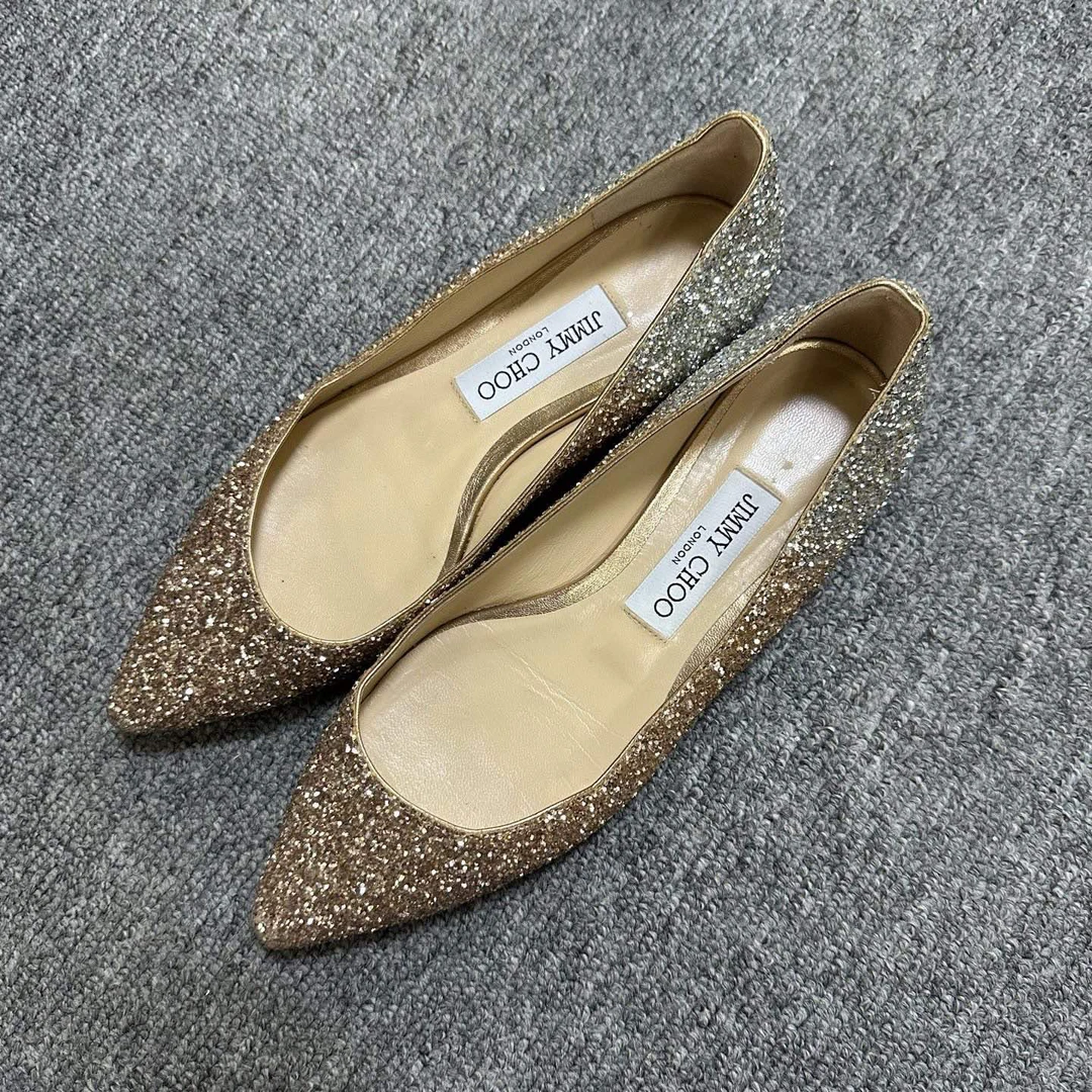 95新 JIMMY CHOO/吉米周 ROMY 潮流闪亮渐变休闲单鞋 36码/10596