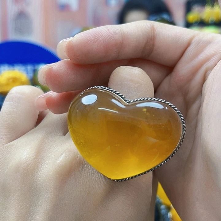 蜜蜡银S925镶嵌裸石戒指