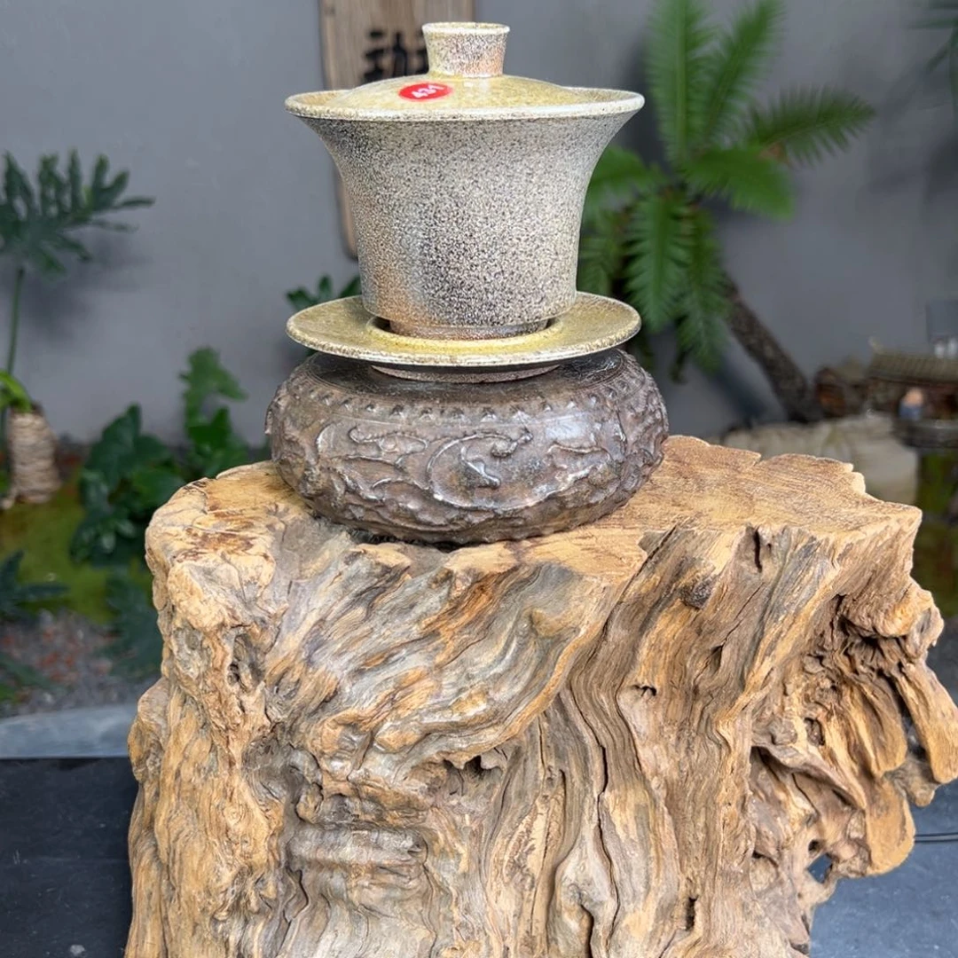 杯431柴烧三才盖碗自然落灰釉