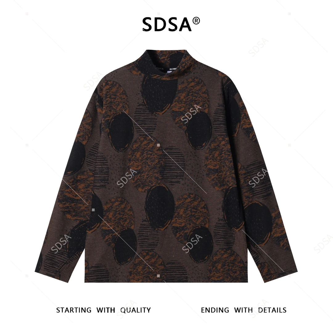 SDSA男士秋冬新款痞帅男装美式撞色圆形半高领长袖T恤简约百搭