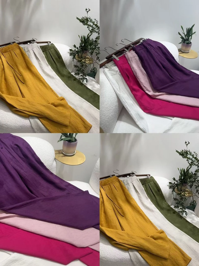 南油高品质亚麻阔腿裤老钱风百搭女长裤春夏