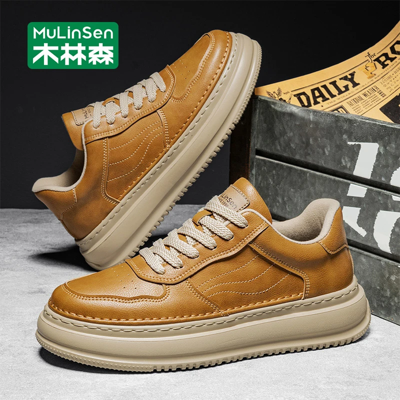 木林森鞋子男款秋冬季2025新款百搭运动男士板鞋休闲厚底增高潮鞋