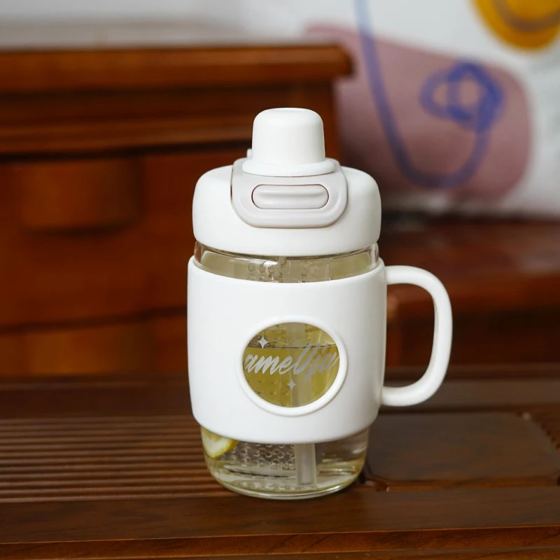 家用办公玻璃杯吸管水杯女新款玻璃耐高温茶水分离泡茶杯子办公室