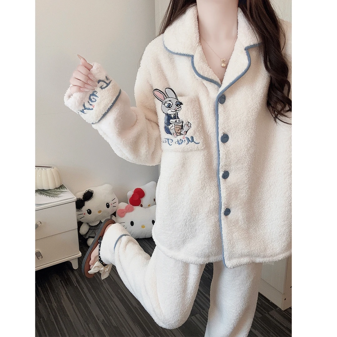 【半边绒】睡衣女款秋冬季2025新款长袖保暖开衫网红家居服套装春秋