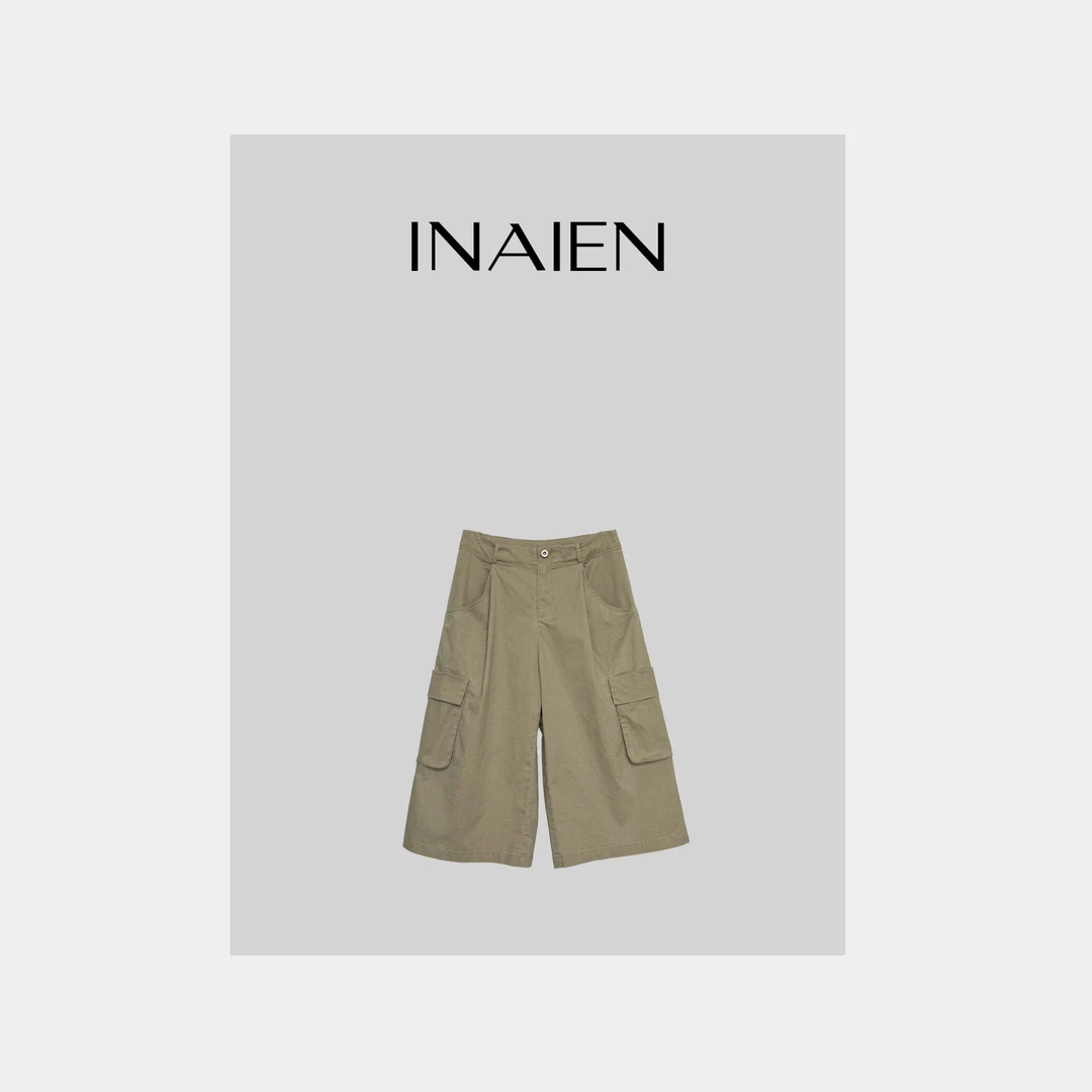 【INAIEN】线上款 “工装派对”洗水宽松直筒七分工装裤 L1123-1