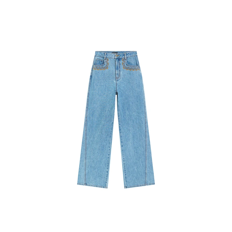 ICE DUST2025冬藤蔓口袋刺绣直筒牛仔长裤女1580dopdop买手店