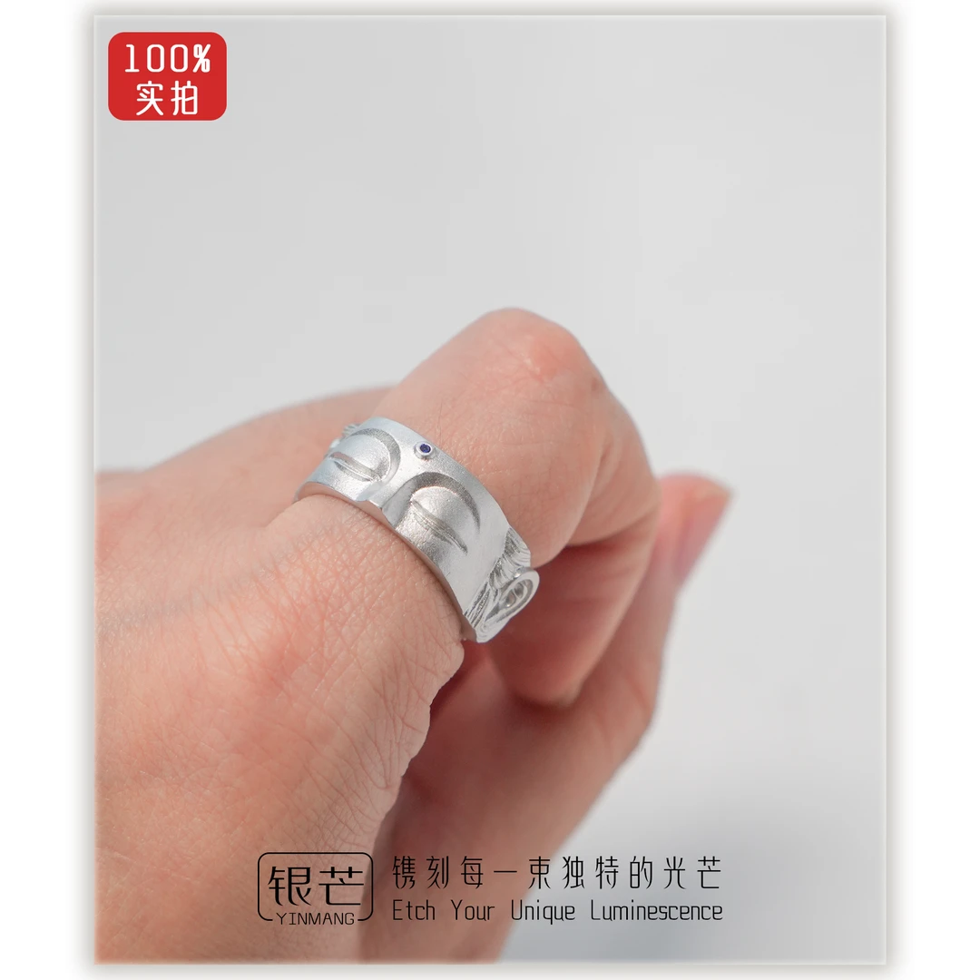925银戒指 闭眼佛  约7.2g  手工气质时尚