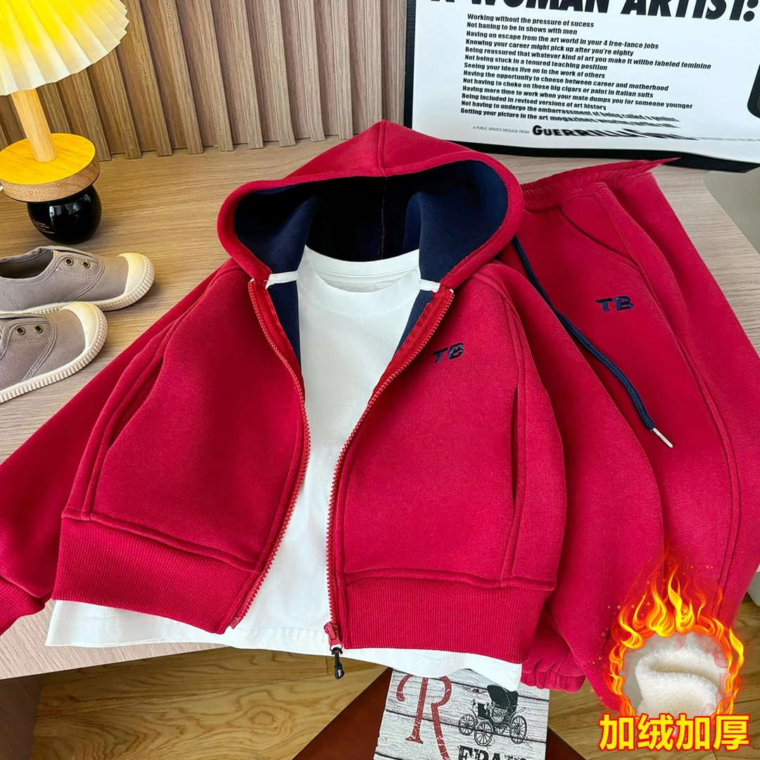 【加绒/不加绒】男女通用2025冬款时尚亲子装儿童日常穿搭运动套装