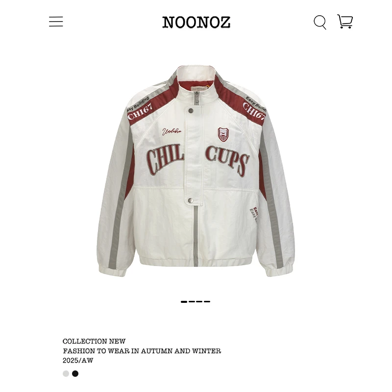 NOONOZ潮牌美式街头字母赛车服立领夹克男女设计感中性风机车外套