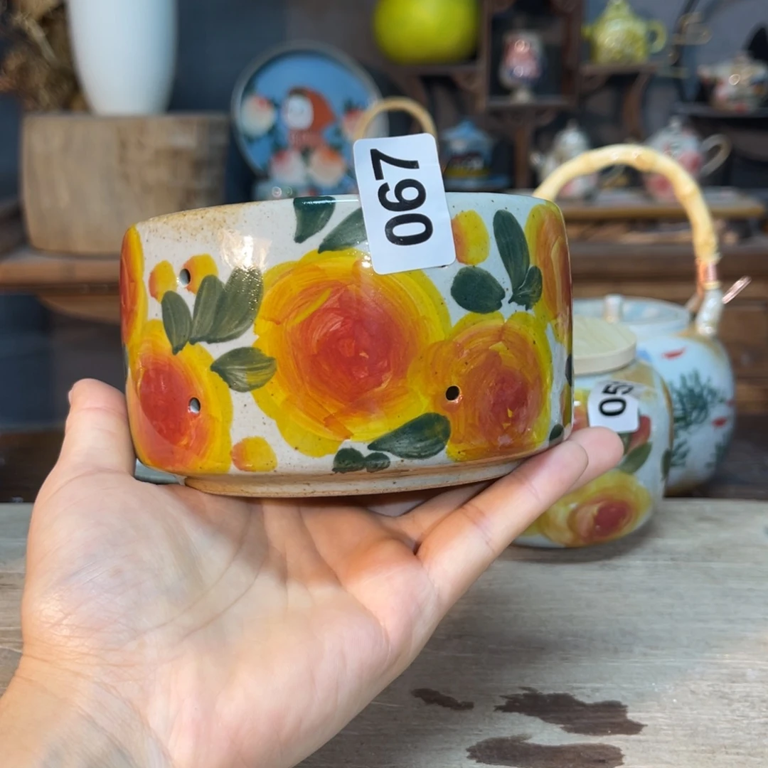 壶素浅陶瓷手工手绘