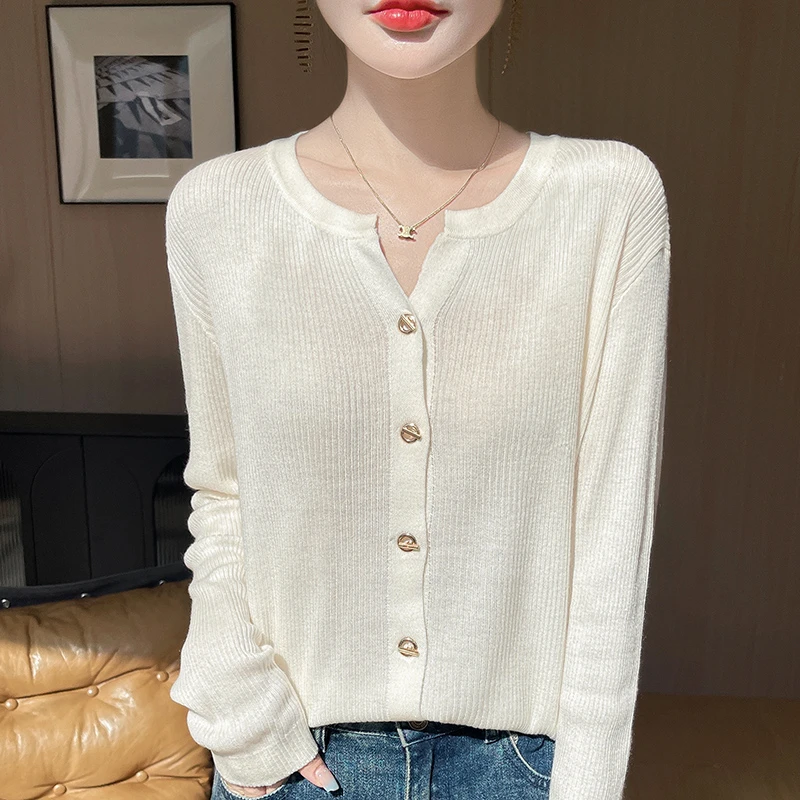 针织衫女开衫气质显瘦时尚百搭打底修身长袖高雅休闲减龄抽条V领