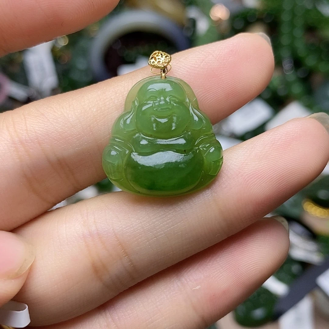 和田玉（碧玉）18K金镶嵌颈饰