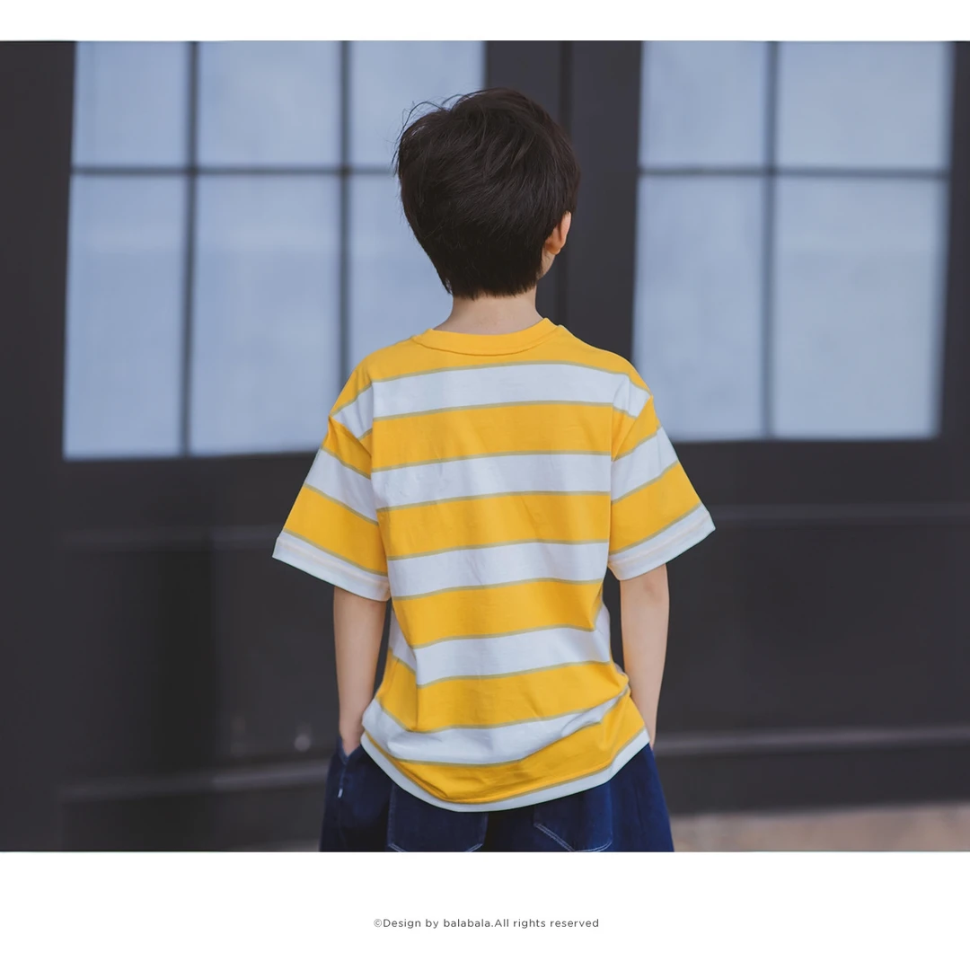 T恤短袖夏季儿童条纹中大童休闲圆领时尚纯棉上衣透气男女童半袖